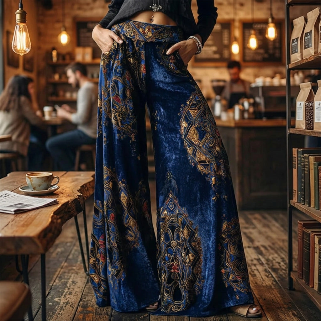 1. Blue Velvet Print Wide Leg Pants
