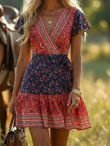 1. Beach Boho Vintage Print Dress