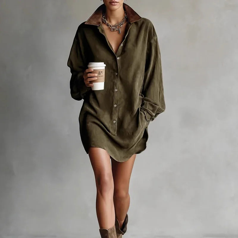 1. Suede Cloth Shirt Dress with Pockets