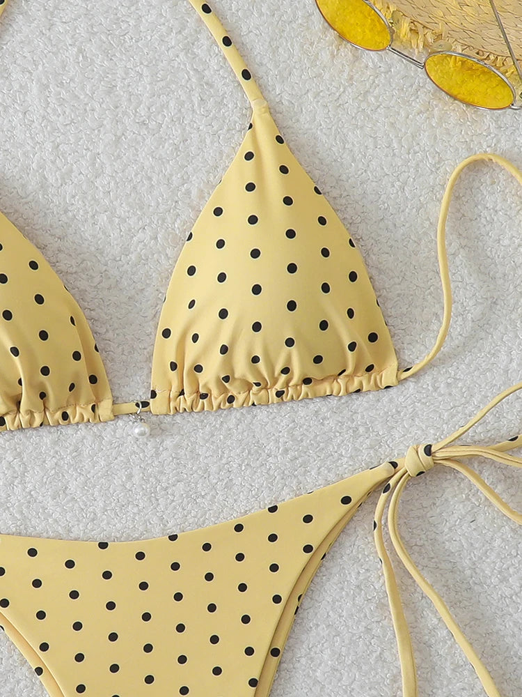1. Clothing Bikini Polka Dots String Bikini