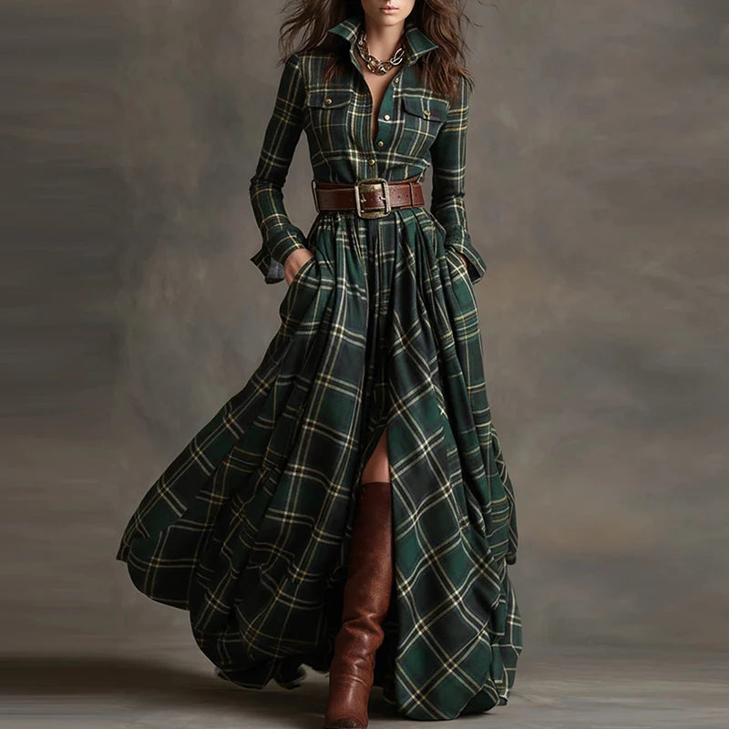 1. Boho Plaid Maxi Dress
