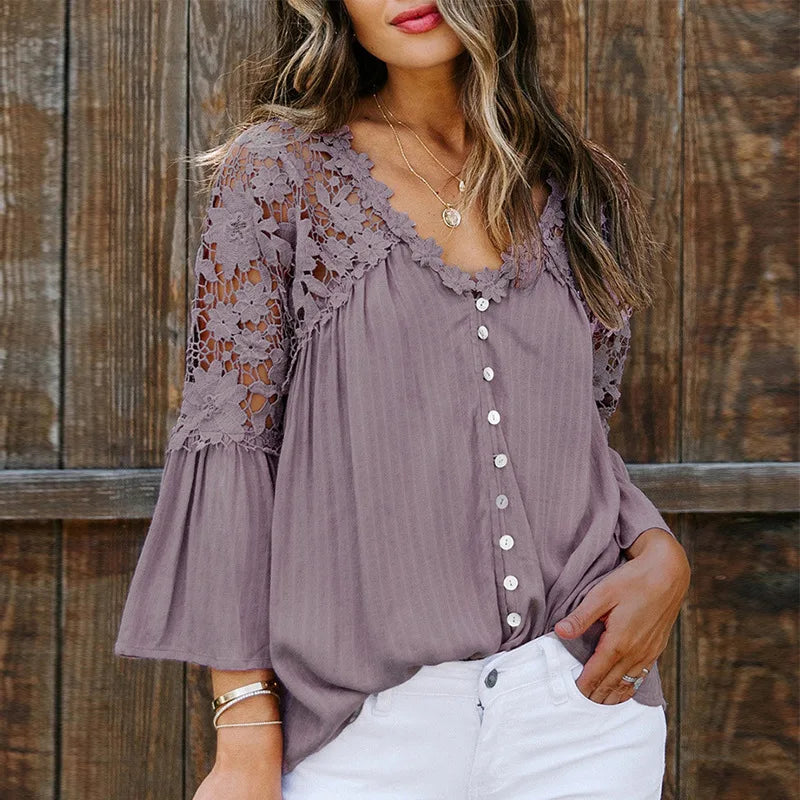 1. Lace Blouse With Flare Sleeves