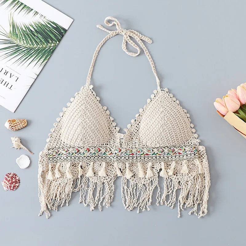 1. Clothing Boho Cotton Knit with Fringe Halter Top