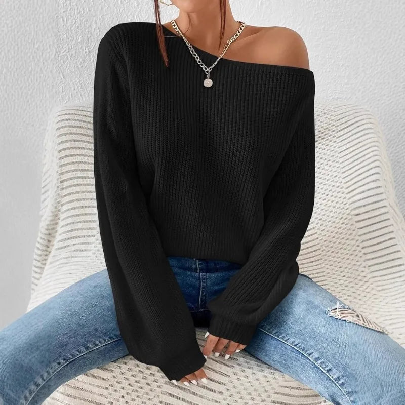 1. Off The Shoulder Oversized and Comfy Waffle Weave Sweater