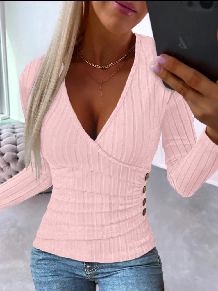 1. Cotton Blend V-Neck Rib Knit Top