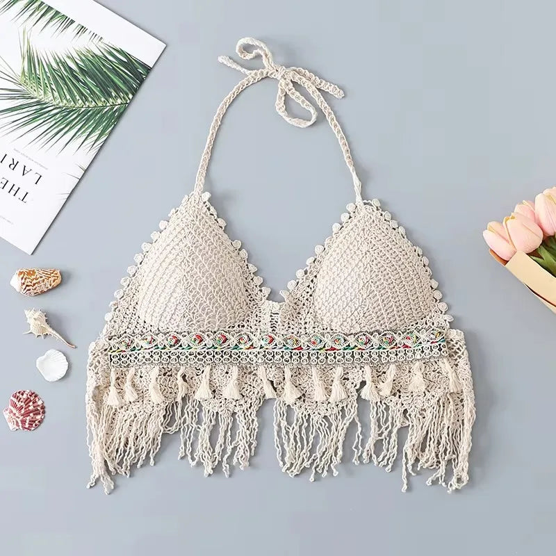 1. Clothing Boho Cotton Knit with Fringe Halter Top