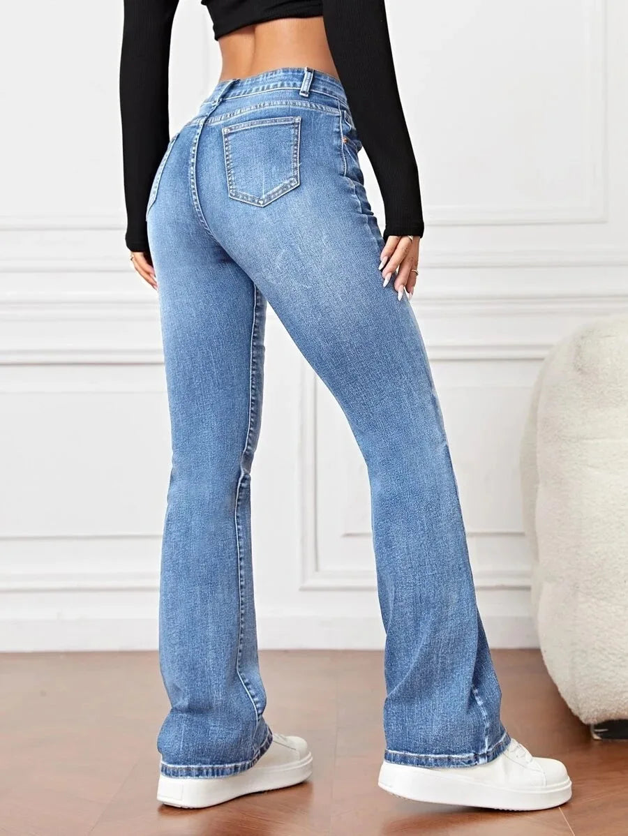 1. Stretch Denim Slightly Flared Jeans