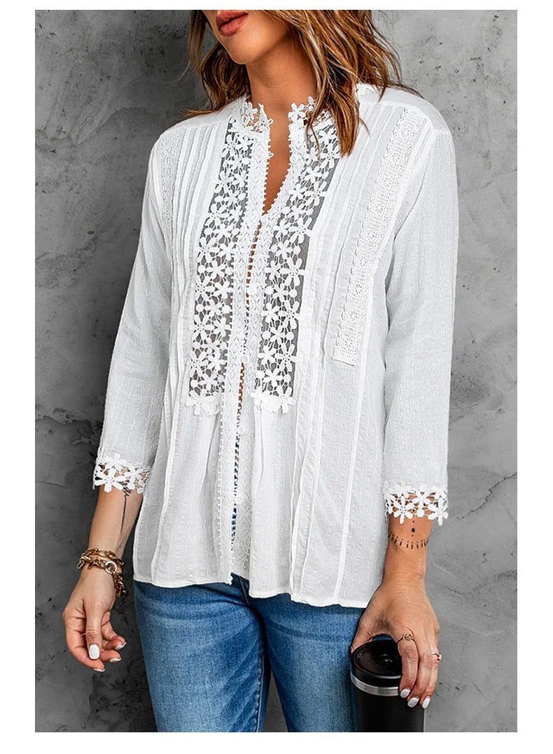 1. Boho V-neck Lace Blouse