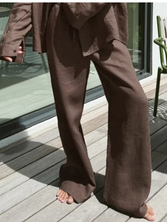 1. Clothing Cotton Linen Wide Leg Slack Pants with Drawstring Waist
