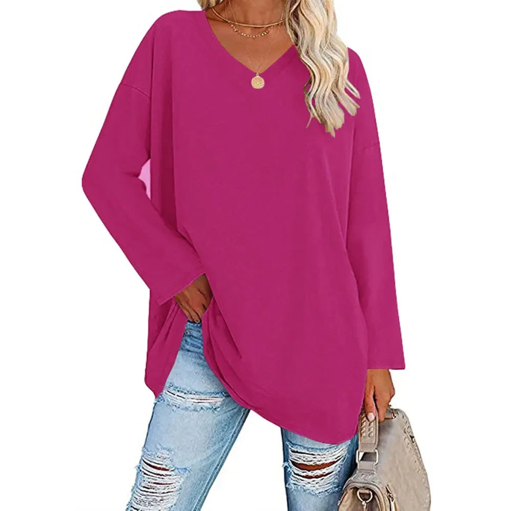 1. Long Sleeve V-Neck Loose Tunic Top
