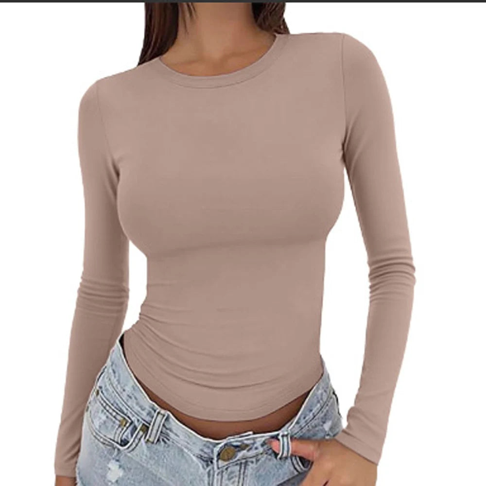 1. Cotton Blend Long Sleeve Skinny Top