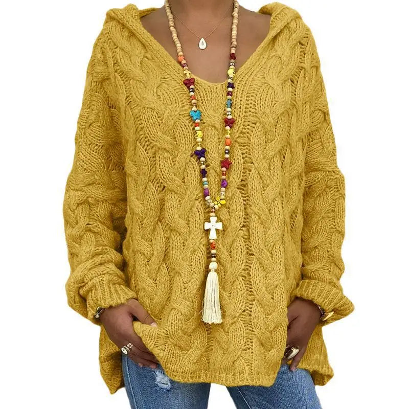 1. Beach Casual Hooded V-Neck Tunic Sweater
