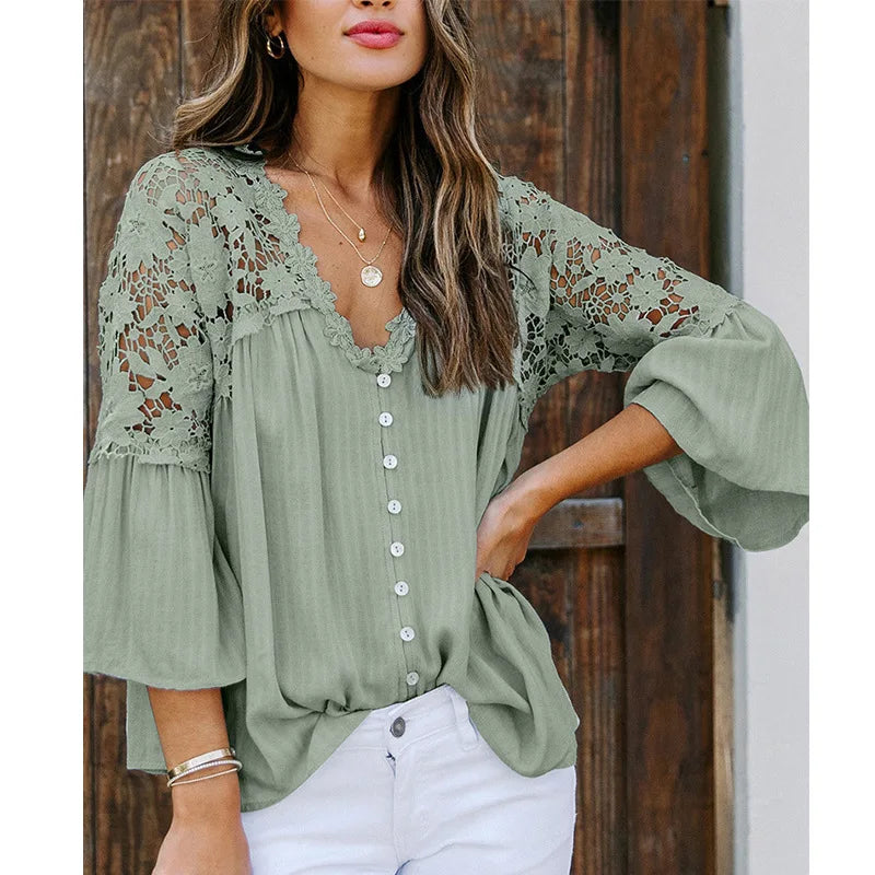 1. Lace Blouse With Flare Sleeves