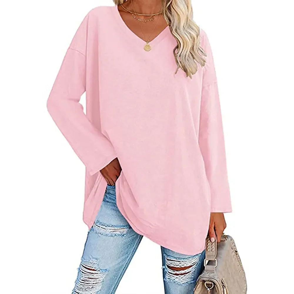 1. Long Sleeve V-Neck Loose Tunic Top