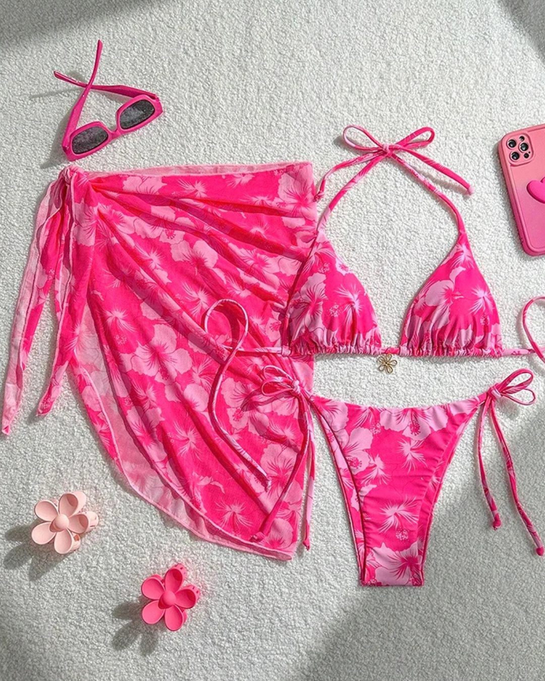 1. Clothing Bikini Hibiscus String Bikini with Pareo