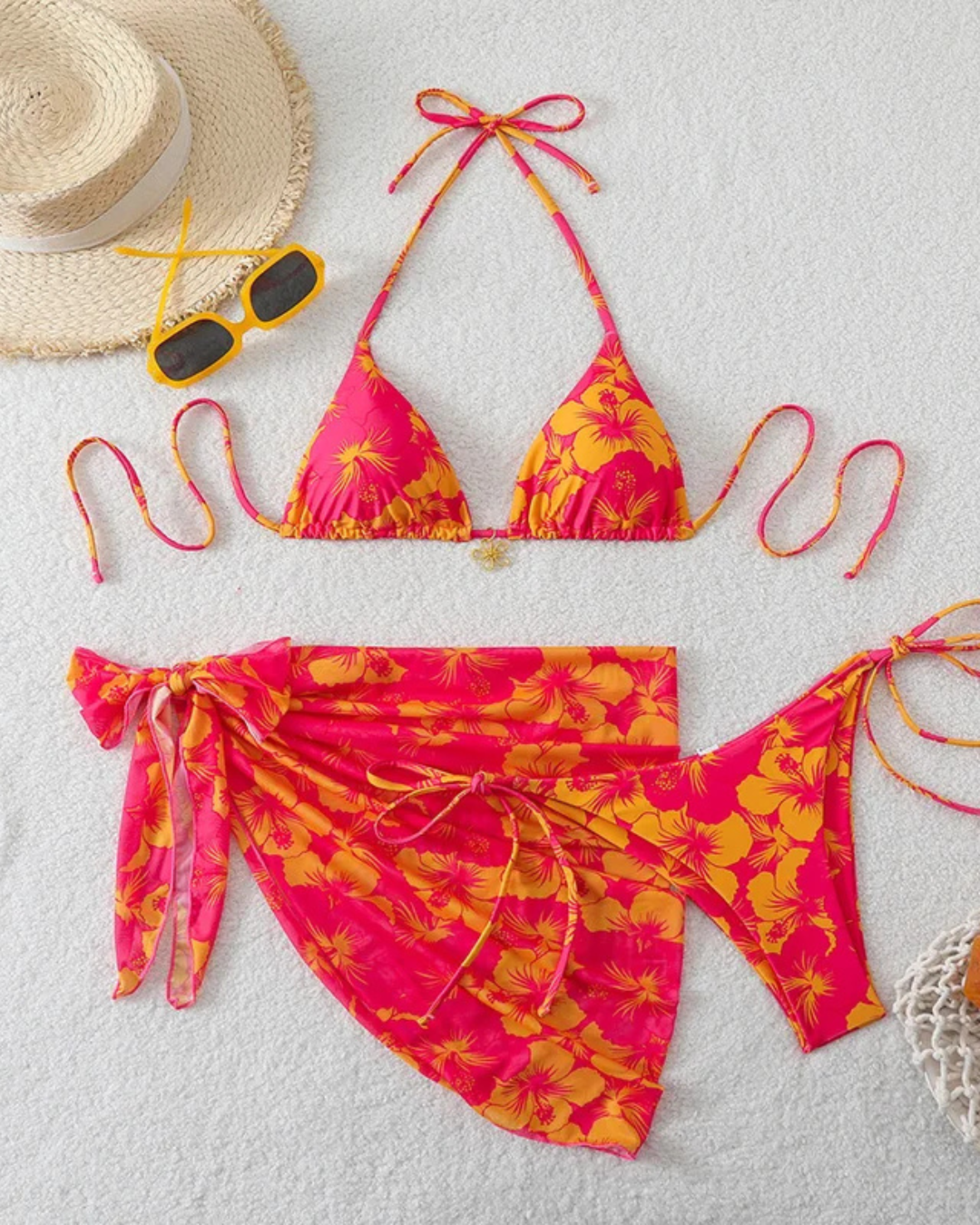 1. Clothing Bikini Hibiscus String Bikini with Pareo