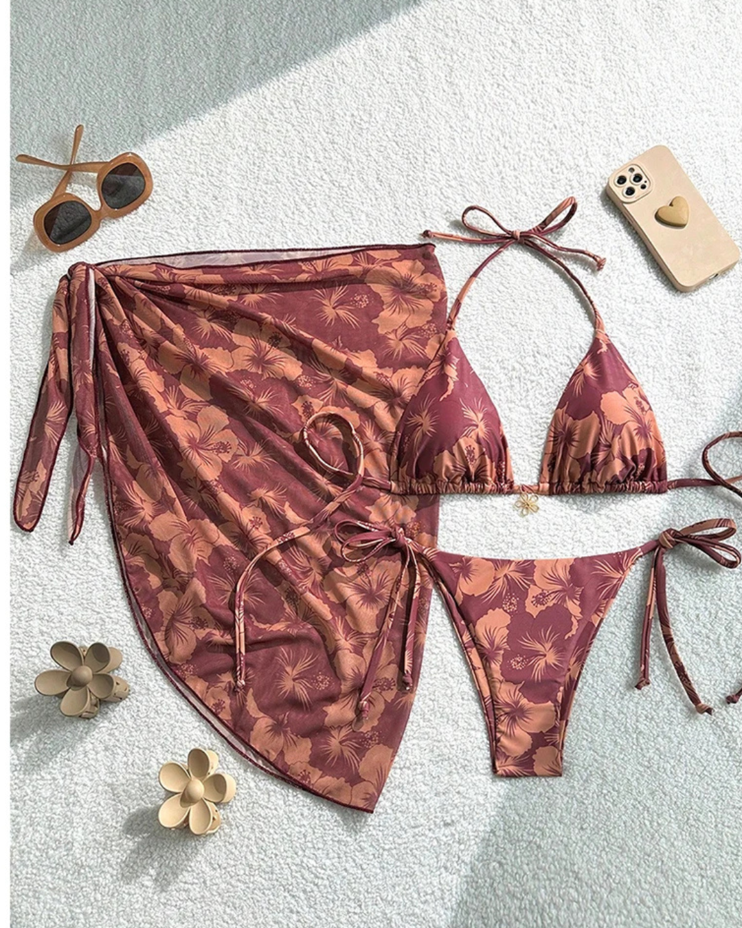 1. Clothing Bikini Hibiscus String Bikini with Pareo