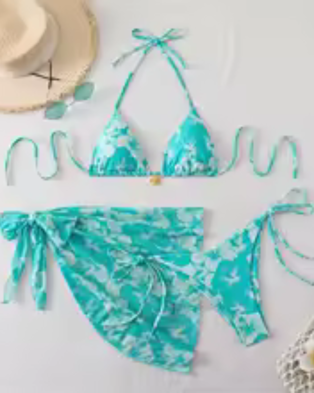 1. Clothing Bikini Hibiscus String Bikini with Pareo